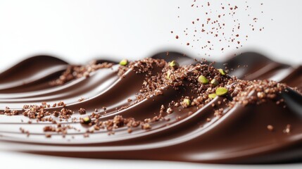 Fototapeta premium Dubai Chocolate Kunafa Pistachio on white background,Dubai Chocolate bar with green kadayif and pistachio spread,popular and viral chocolate 2024,space for text.