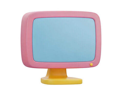 Cartoon computer monitor with pink and yellow stand