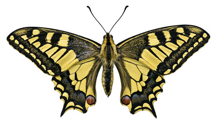 Yellow and black swallowtail butterfly with detailed wings © Eustace