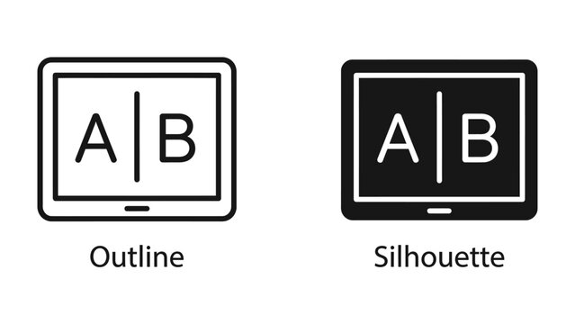 A/B Test Icons: Two icons representing an A/B test, one in outline style and the other in silhouette, displayed on a tablet screen.