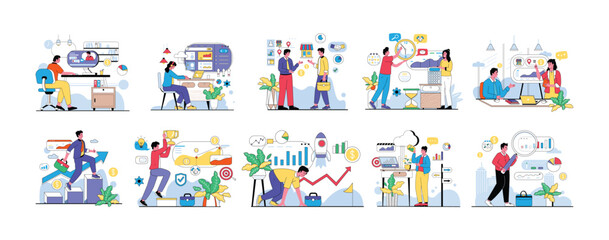 Fototapeta premium Business Analytics and Marketing Illustration Set