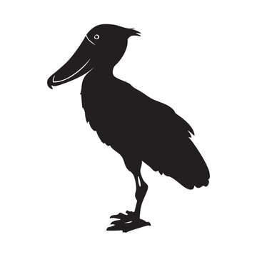 Black silhouette of a spoonbill bird standing isolated on white background, Vector, illustration