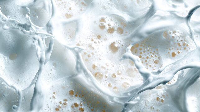 An abstract close-up image showcasing bubbles within a creamy liquid, capturing the fluidity and dynamics of texture and form in an artistic representation.