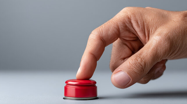 Cybersecurity and Data Privacy concept ,Finger pressing red panic button for data breach concept with gray background
