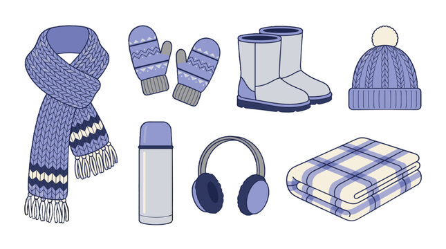 Winter clothing and accessories set with scarf mittens and boots