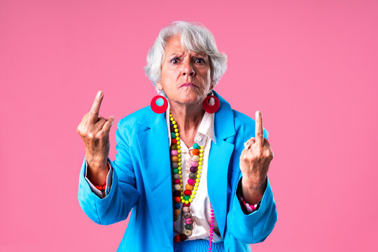 Beautiful senior woman with gray hair portrait in studio
