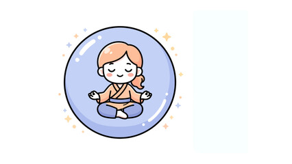 Inner Peace Bubble: A serene girl in a meditative pose finds tranquility within a protective, shimmering bubble, symbolizing her calm inner world.