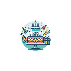 Naklejka premium Happy birthday cake icon with party hats.