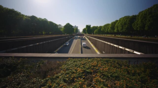 Brussels Belgium Highway out of focus under Parc du Cinquantenaire