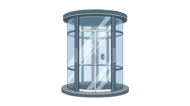 Modern glass elevator with sleek cylindrical design in cool blue tones for contemporary building interiors and architectural showcases