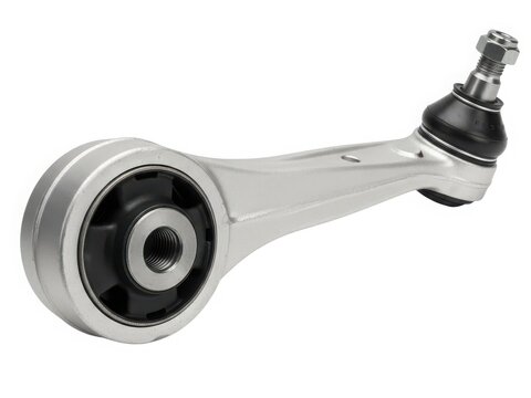 Close-up view of a ball joint with a rubber boot and threaded stud