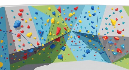 Fototapeta premium Geometric Ascent: A colorful, multi-faceted rock climbing wall awaits.