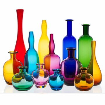 Vibrant Glass Symphony: A 3D Showcase of Bold Hues and Reflective Surfaces