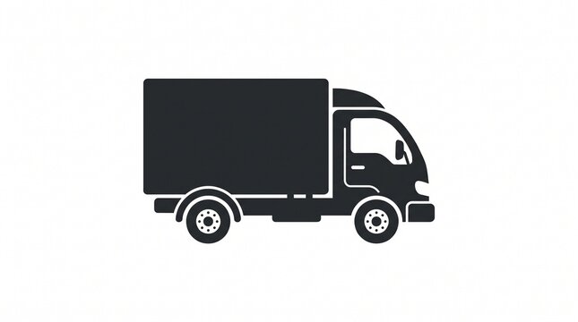 Delivery truck icon. Black silhouette of a cargo van for logistics and shipping.
