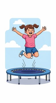 Joyful Leap: A Cartoon Girl's Sky-High Bounce