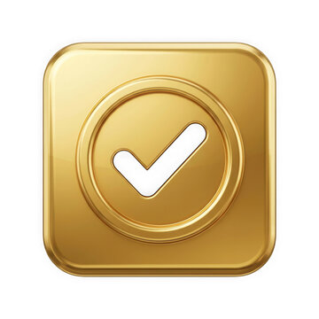 Golden checkmark icon with shiny metallic finish and white tick mark