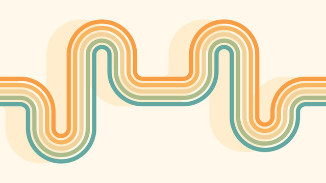 Abstract background of rainbow groovy Wavy Line design in 1970s Hippie Retro style. Vector pattern ready to use for cloth, textile, wrap and other.
