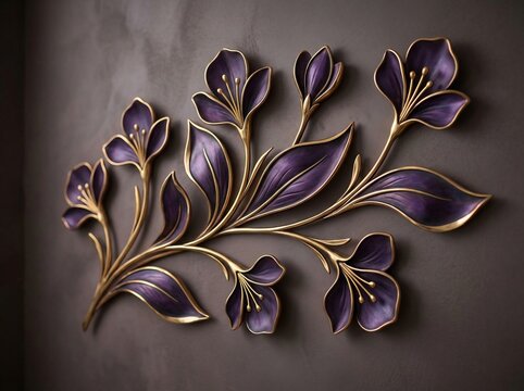 Elegant Purple Gold Floral Wall Art Decoration