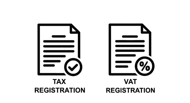 Tax registration and vat registration document line art icons with registration document government official business accounting financial