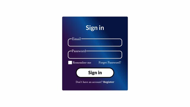 App Icon Click to Modern Sign In Screen UI Animation on Transparent Background, Mouse Cursor Interaction, User Authentication Interface, 4K Alpha Channel