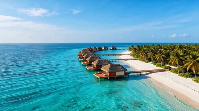 Overwater bungalows on tropical beach