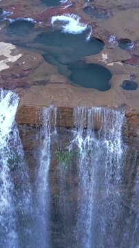 Vertical Aerial View of Krang Suri Waterfall, Meghalaya, India