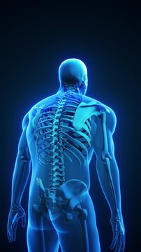 Human having back pain due to slouching with copy space