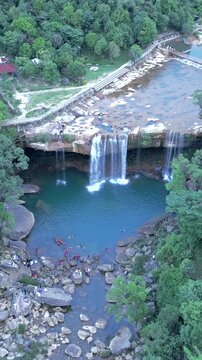 Vertical Aerial View of Krang Suri Waterfall, Meghalaya, India