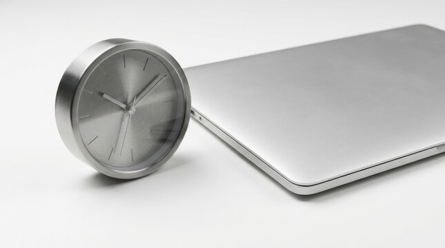 Analog clock beside closed laptop representing time management at work