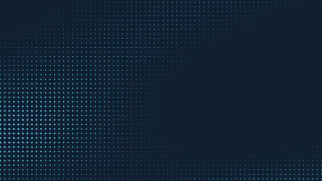 Abstract blue halftone diamond motion background with flickering geometric patterns on dark canvas.