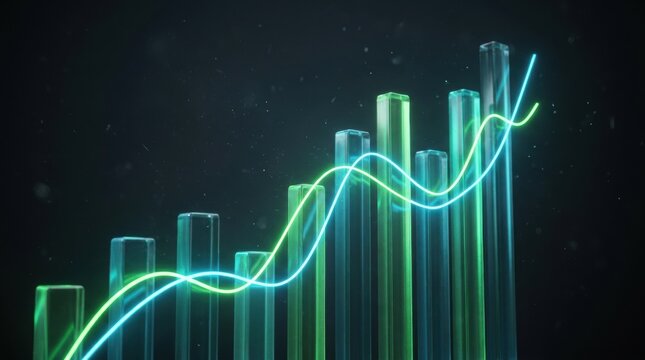 Glowing bar chart and rising lines showing business growth analytics