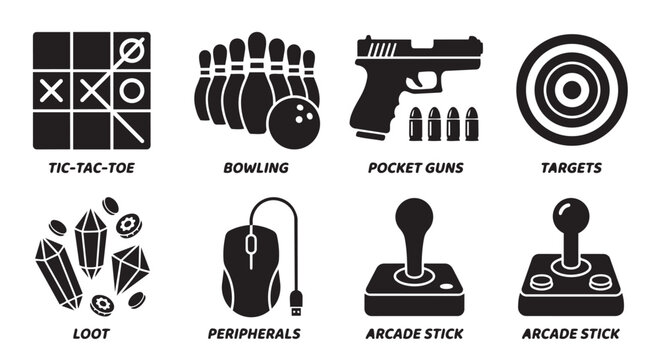 Gaming and entertainment icons set with joystick controller entertainment technology computer