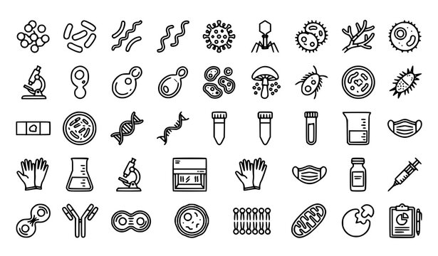 Microbiology and Microorganism Linear Icon Collection Editable Stroke Scientific Vector Set