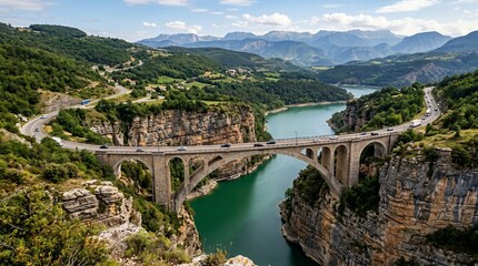 Naklejka premium Scenic stone bridge over a river in the French Alps