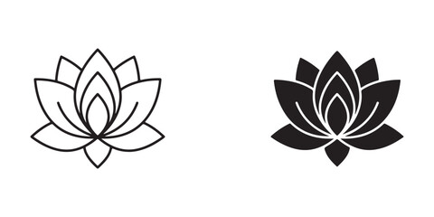 Fototapeta premium Elegant lotus flower icon designs in line art and filled versions for spiritual or decorative use
