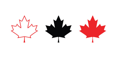 Fototapeta premium Canadian maple leaf icons set in red and black colors for national symbol design with canadian national environment collection outdoors