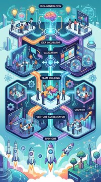 Startup business development cycle from idea to rocket launch