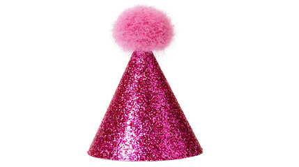 Sparkling pink party hat with fluffy pom pom