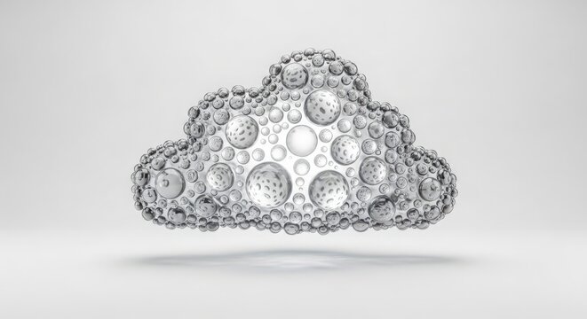Abstract cloud icon made of many small circles and spheres in a sketch style design