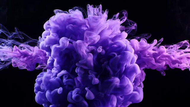 Purple and Blue Ink Burst Abstract - A vibrant abstract visualization showcasing a dynamic burst of purple and blue ink clouds against a dark background.