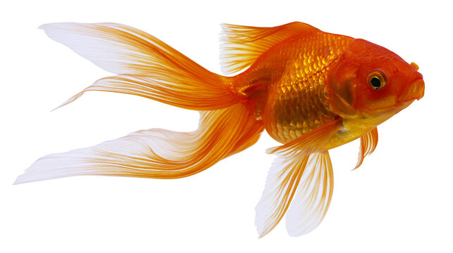 Orange fantail goldfish swimming with flowing fins