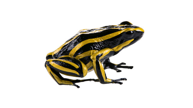 Yellow and black striped poison dart frog