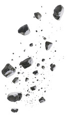 Falling Stone Shower on Transparent Background, Vertical Asteroid Rock Cascade 3D Render © Raihan