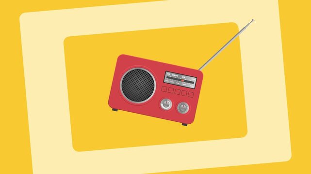 赤色のラジオが下から跳ねるトランジションセット／A transition set featuring red radios bouncing up from the bottom