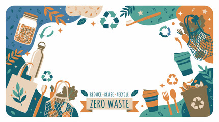 Fototapeta premium Zero waste lifestyle ecology and recycling icons frame.