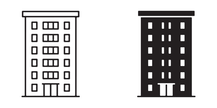 apartment building illustration with contrasting black and white versions side by side