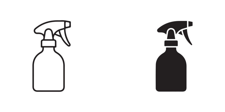 spray bottle icons in outline and filled styles for cleaning or disinfectant product design