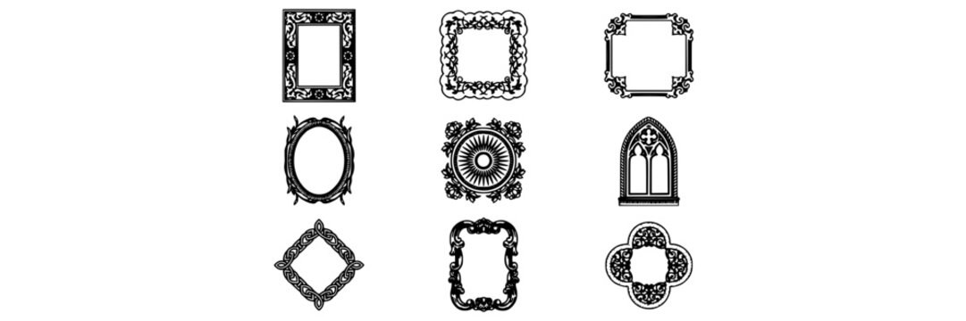 Frames with Intricate Designs and Patterns in Various Shapes and Styles Featuring Frame, Design, Pattern with Ornate and Square