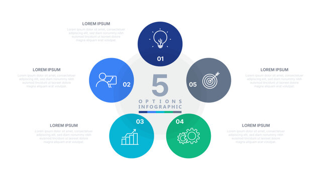 Minimal Circular Five Step Business Process Infographic Template