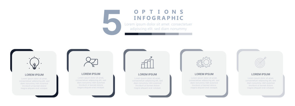 Minimal Five Step Business Process Infographic with Rounded Square Cards